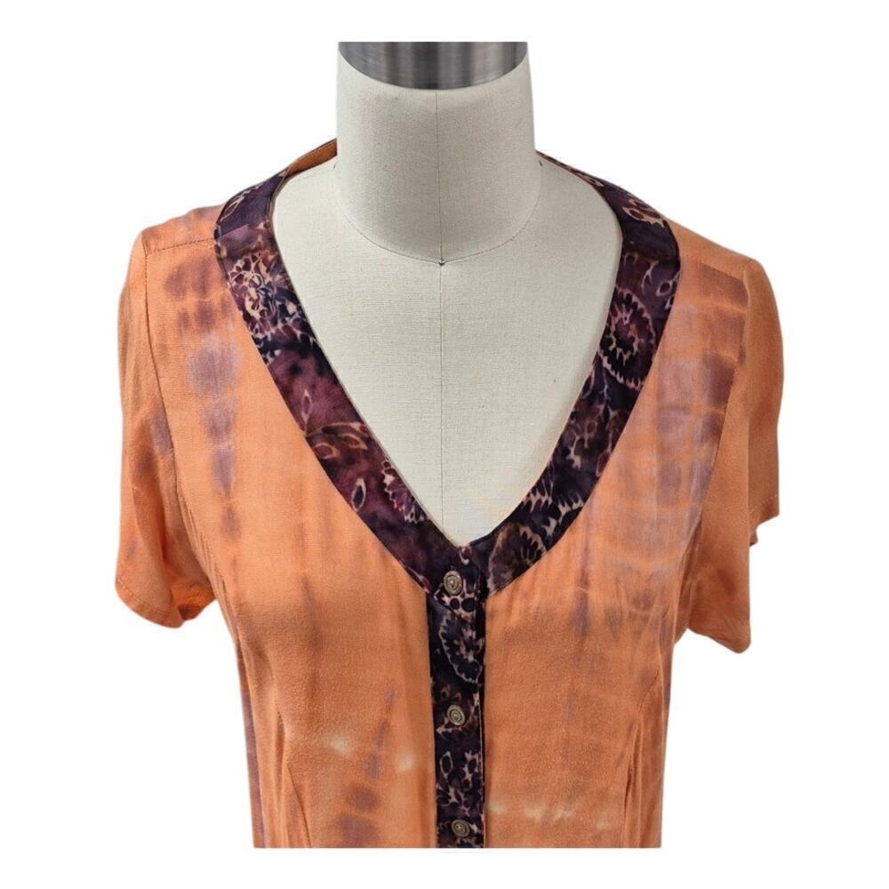 Soft Surroundings 100% Rayon Dress Orange/Purple Tie Dye Sunset Bali Sz S - Picture 6 of 7